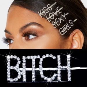 Word Rhinestone Silver Hair Bobby Pin